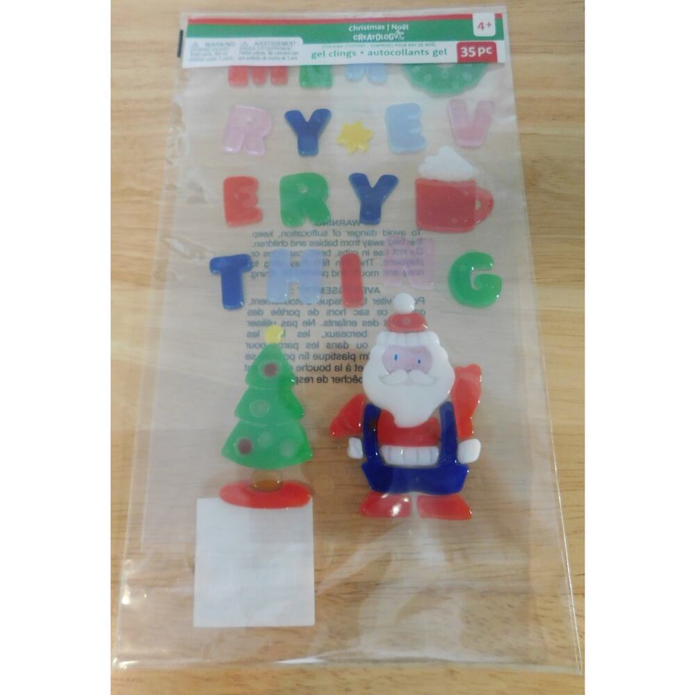 Christmas Santa Tree Window Gel Clings 35 Pc Stickers Decorations New